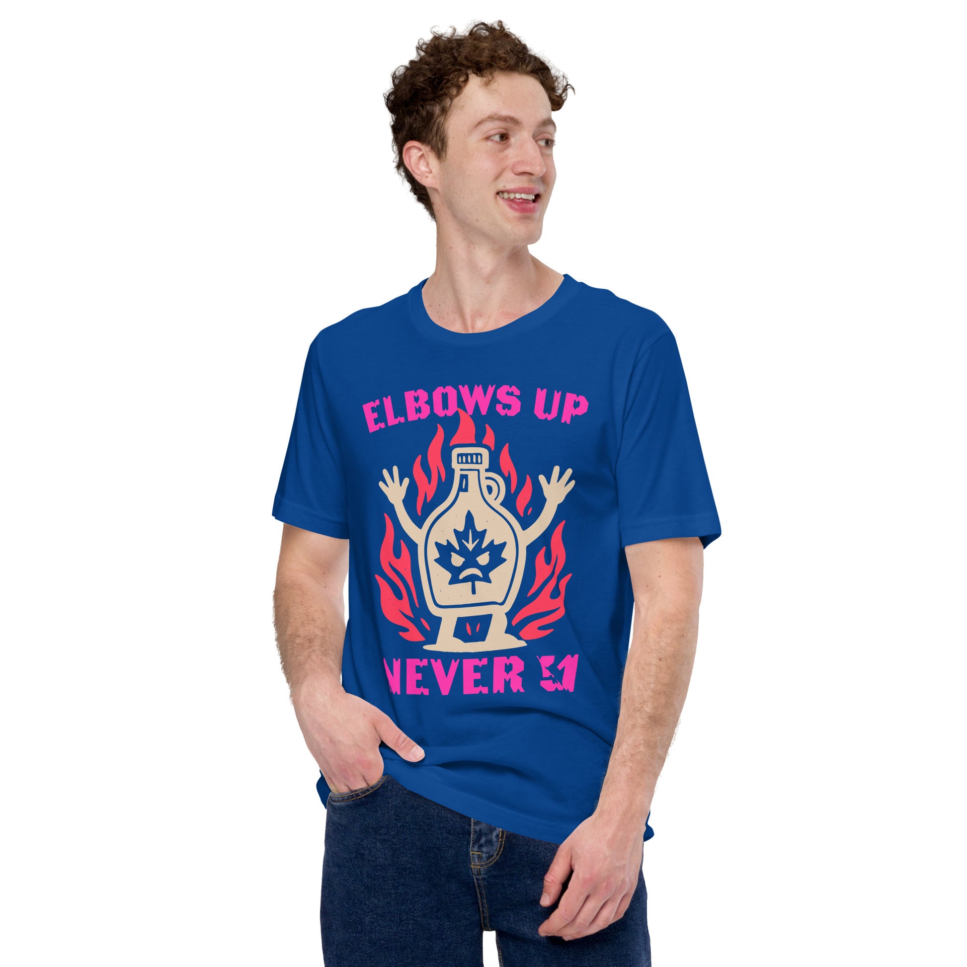 Lifestyle Image: Male model wearing shirt with proud Canadian attitude