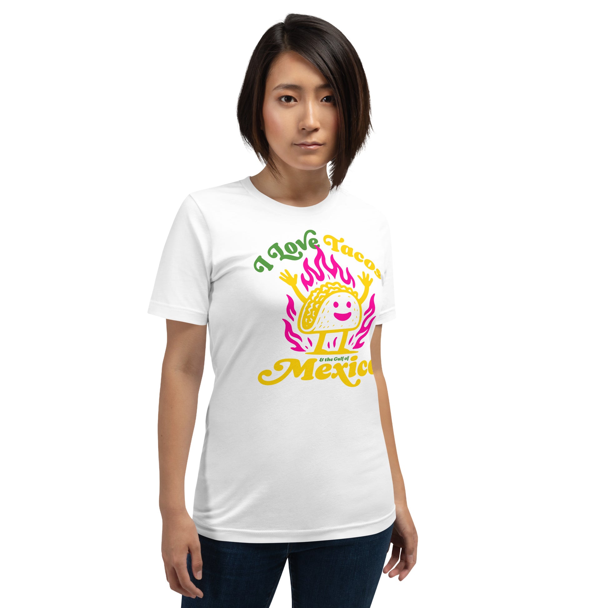 Lifestyle Image: “Woman wearing political taco shirt celebrating the Gulf of Mexico and cultural pride”