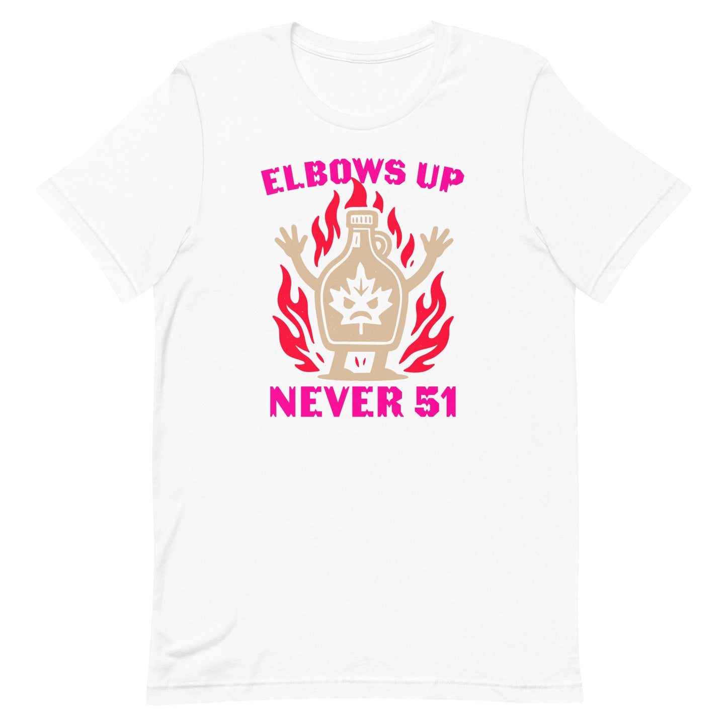 Front View Image: “Elbows Up Never 51” Canadian pride t-shirt on display