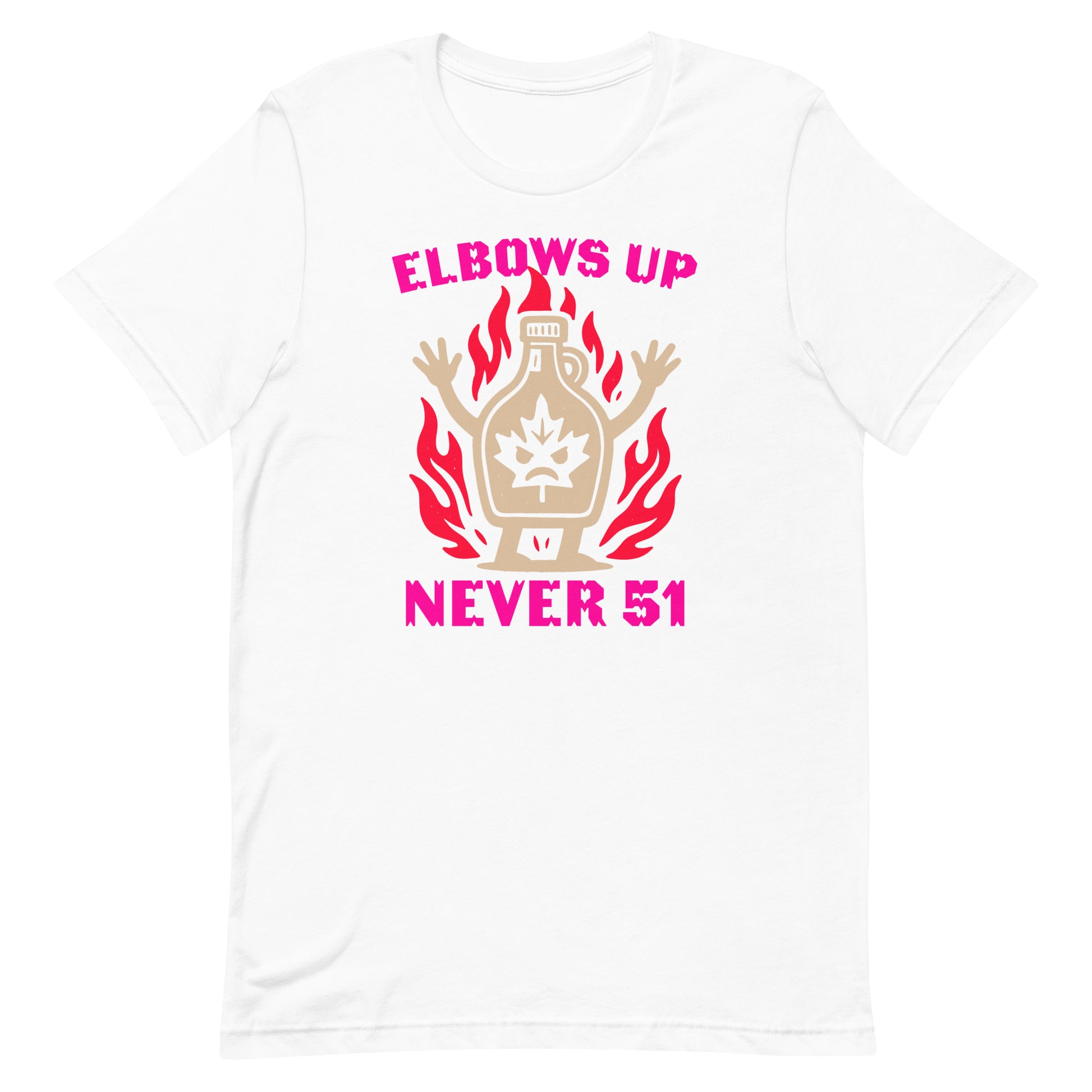 Front View Image: “Elbows Up Never 51” Canadian pride t-shirt on display