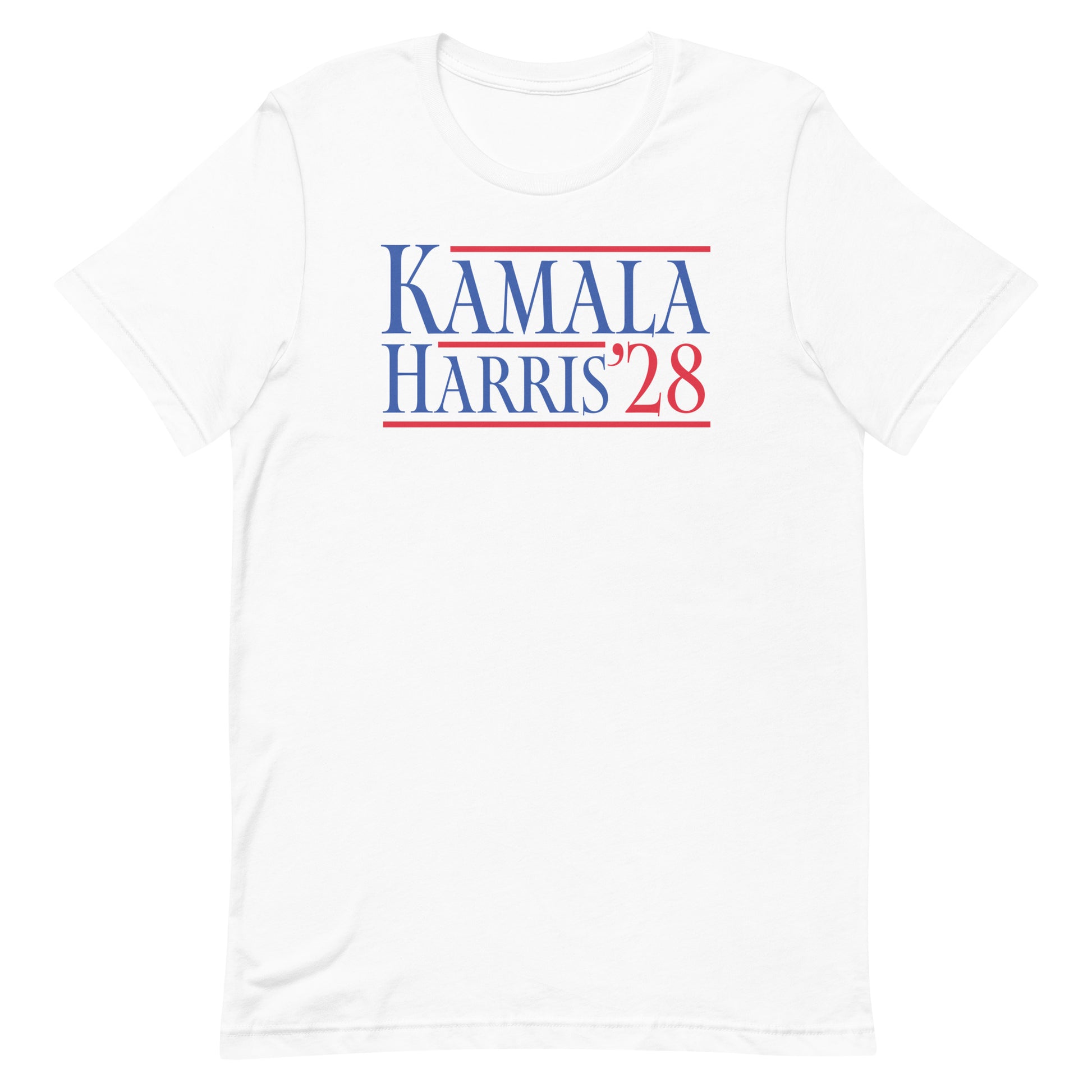 Front View Image: Front view of Kamala Harris ’28 campaign-style t‑shirt with bold printed slogan