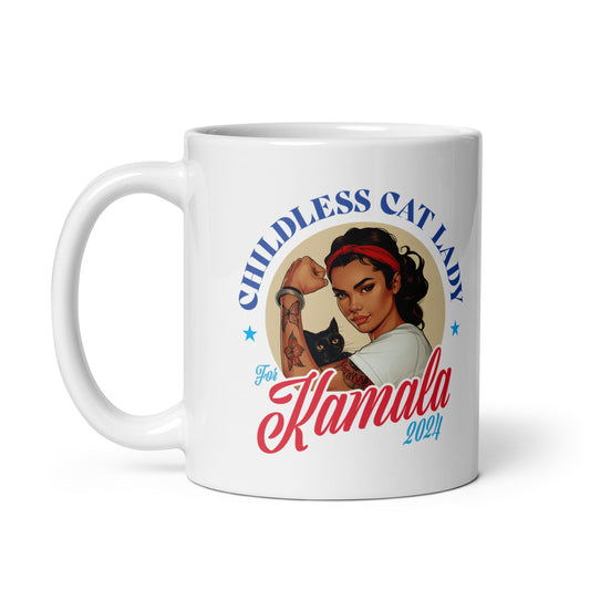 Childless Cat Lady For Kamala White Glossy Mug