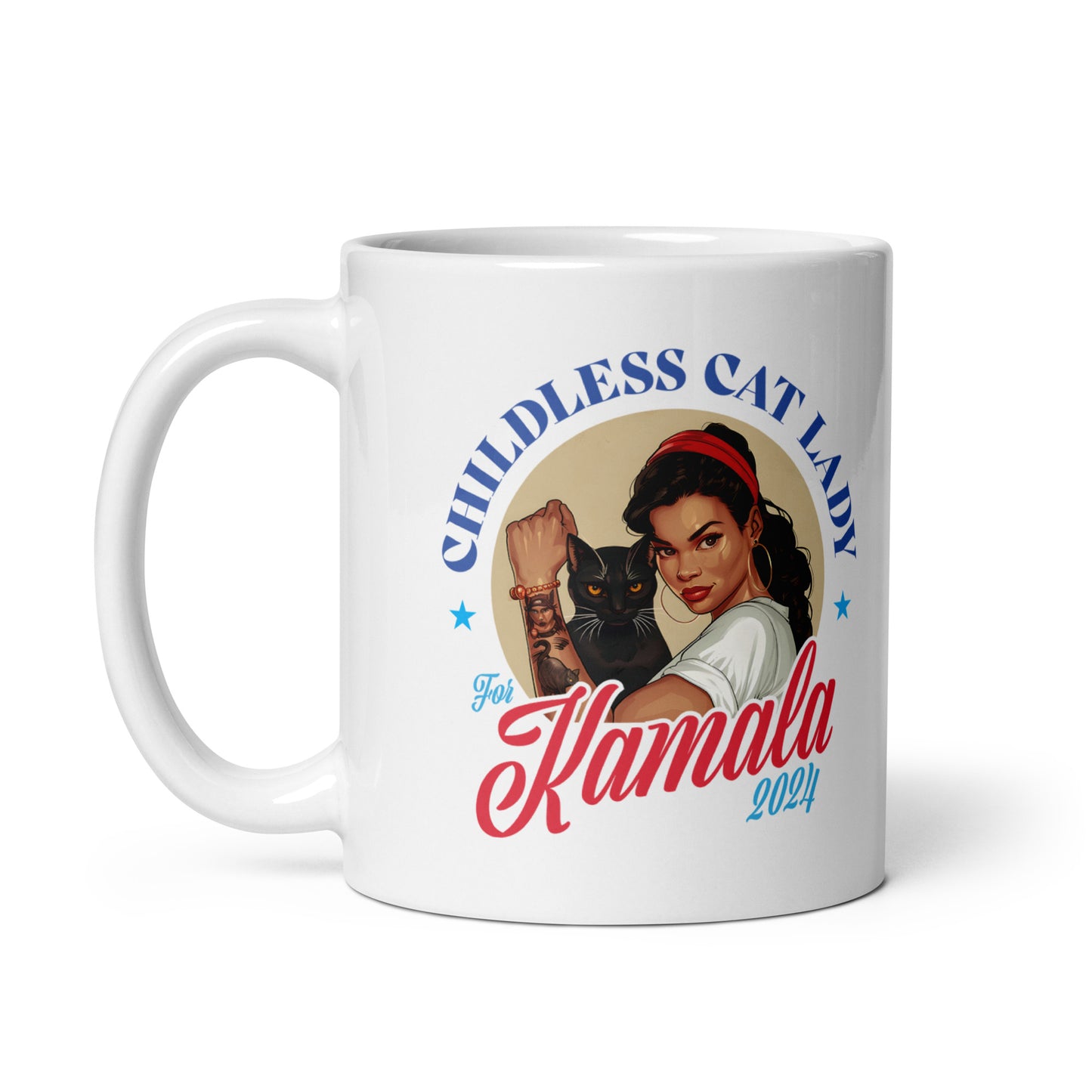 Childless Cat Lady For Kamala White Glossy Mug