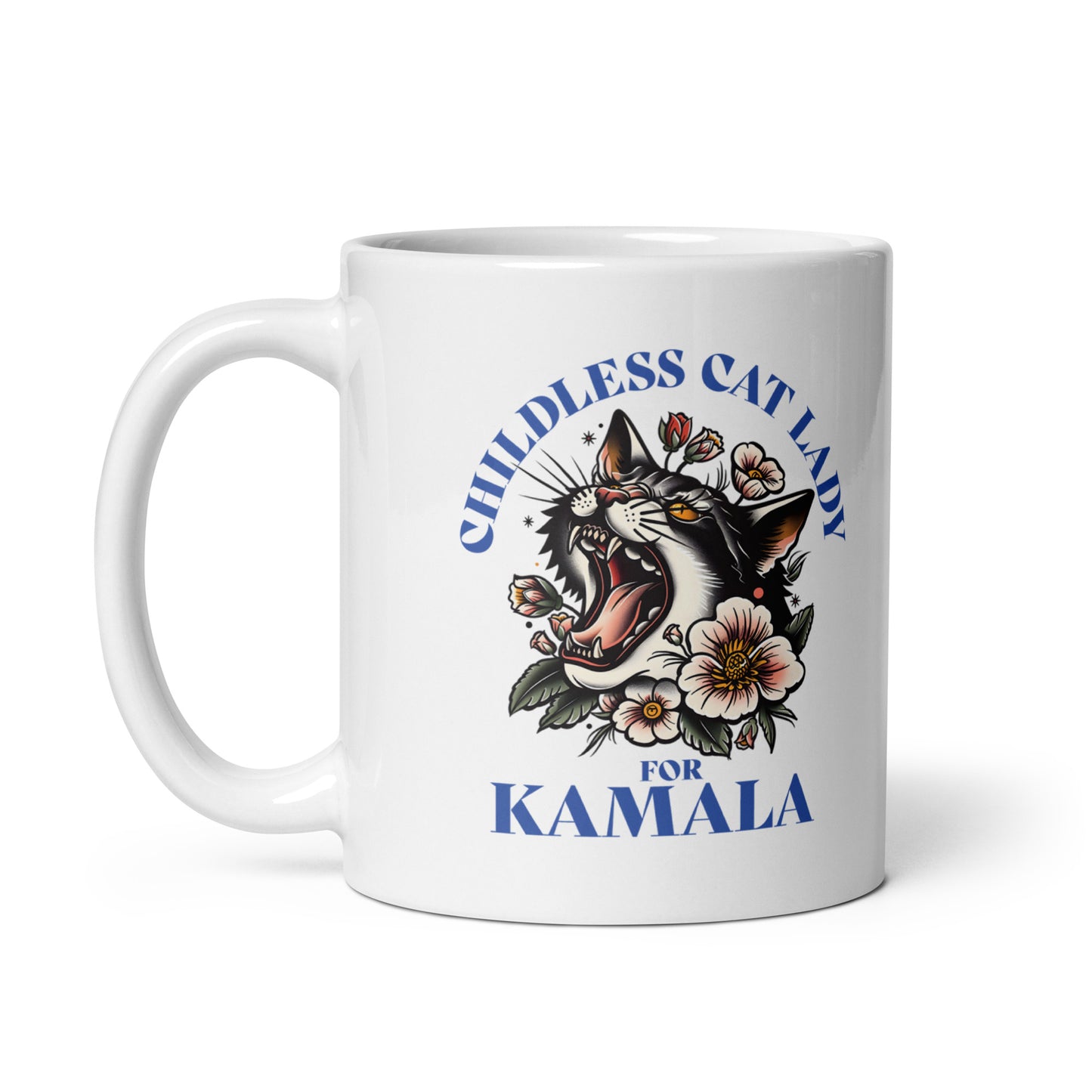 Childless Cat Lady For Kamala White Glossy Mug