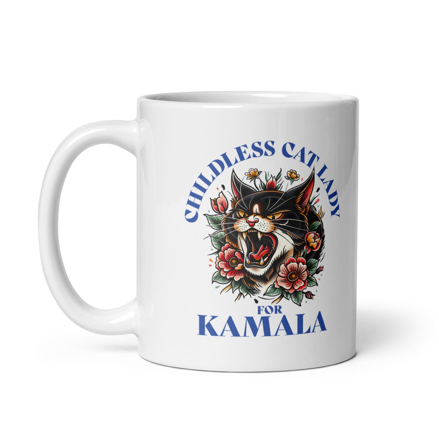 Childless Cat Lady For Kamala White Glossy Mug