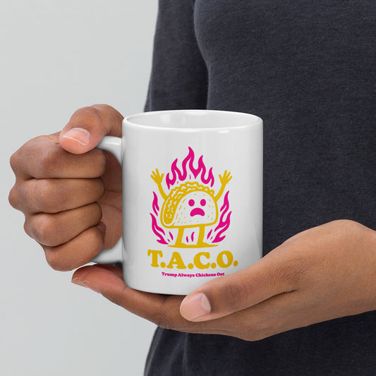 Front View Image: Trump Always Chickens Out T.A.C.O. 11 oz white Mug 
