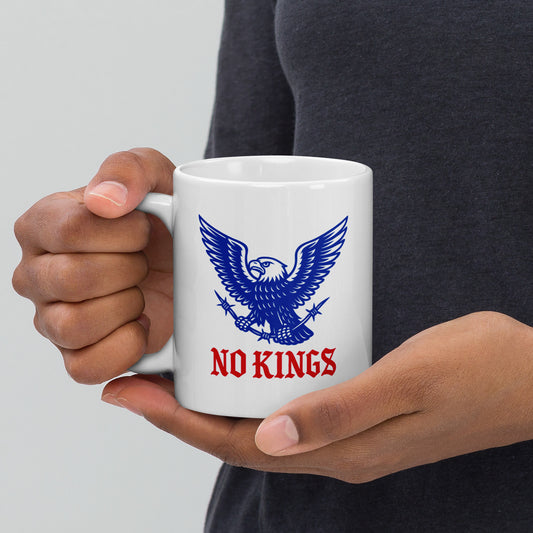 11 oz "No Kings In America" Anti-Trump Patriotic Eagle Graphic White Glossy Mug