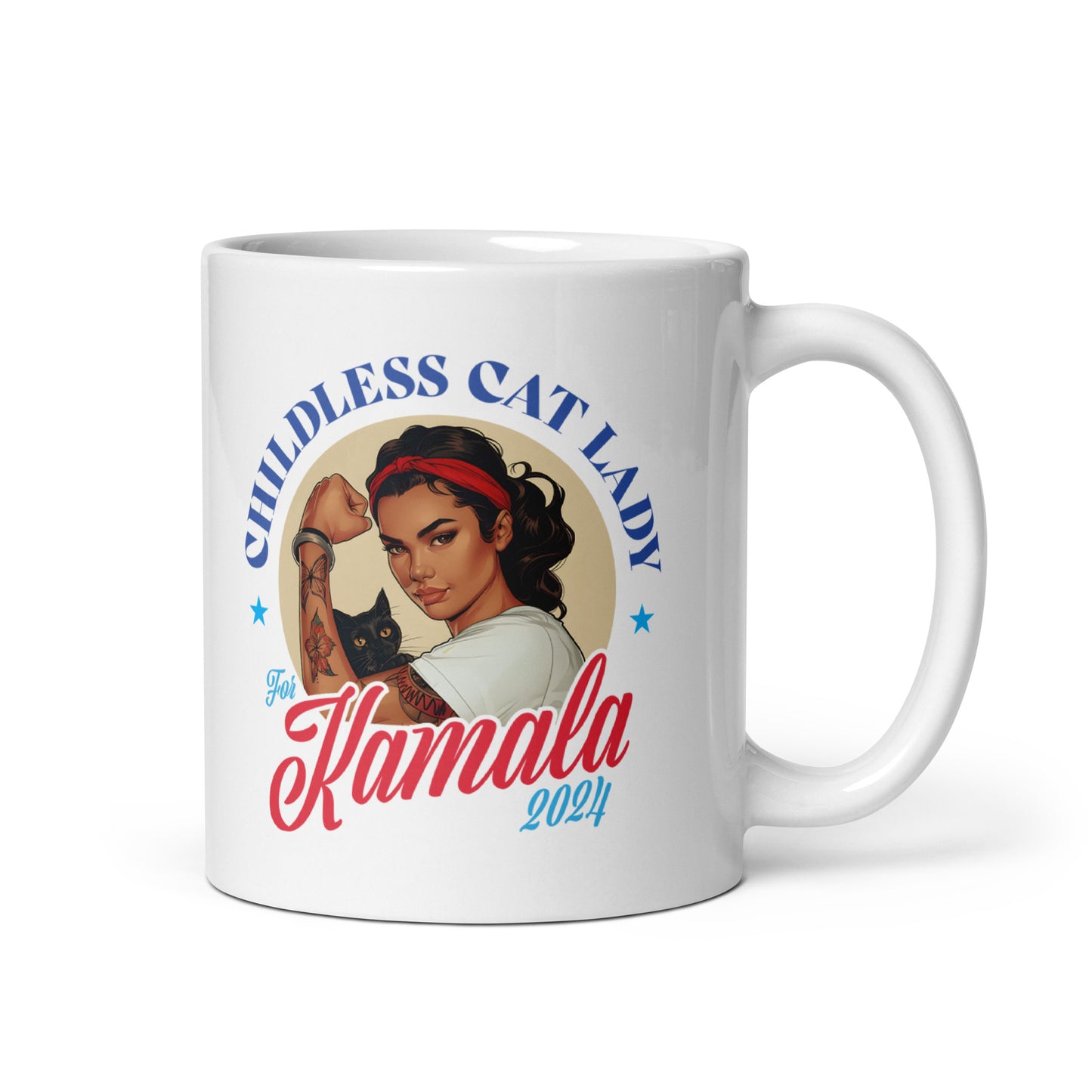 Childless Cat Lady For Kamala White Glossy Mug