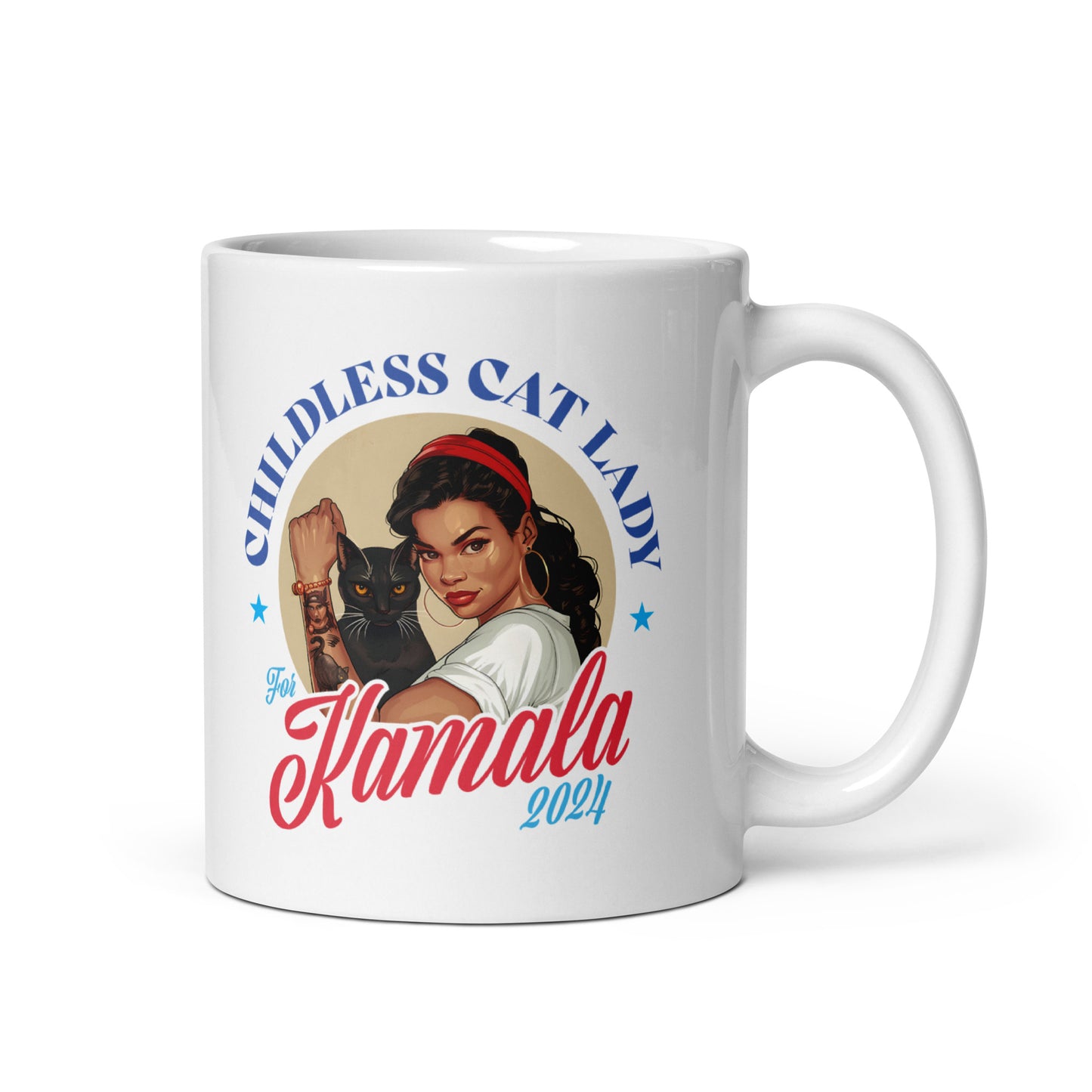 Childless Cat Lady For Kamala White Glossy Mug