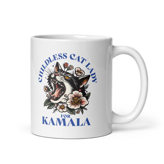 Childless Cat Lady For Kamala White Glossy Mug