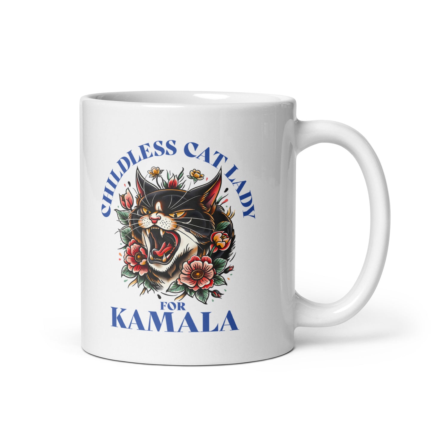 Childless Cat Lady For Kamala White Glossy Mug