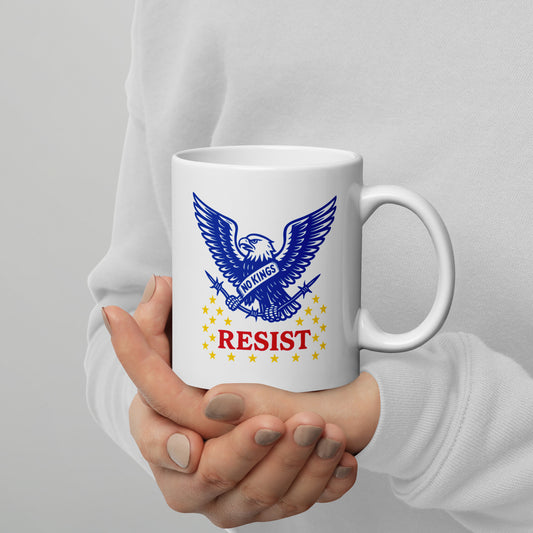 Resist: "No Kings In America" Anti-Trump Patriotic Eagle Graphic 11 oz White Glossy Mug