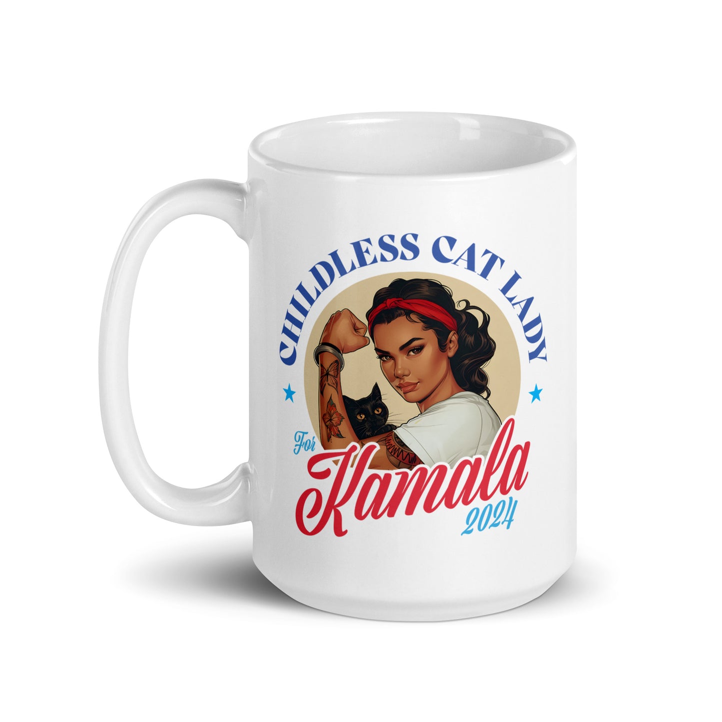 Childless Cat Lady For Kamala White Glossy Mug