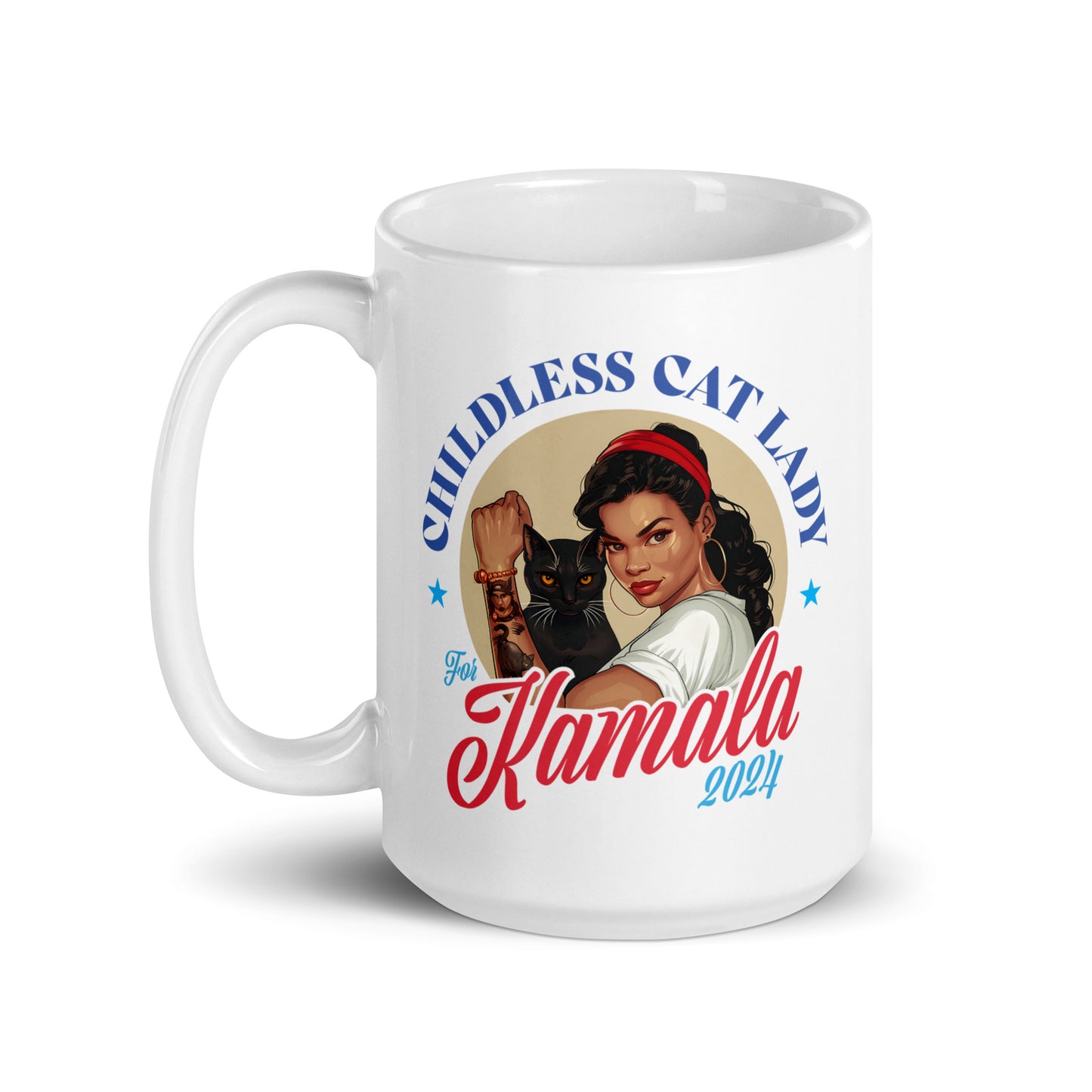 Childless Cat Lady For Kamala White Glossy Mug