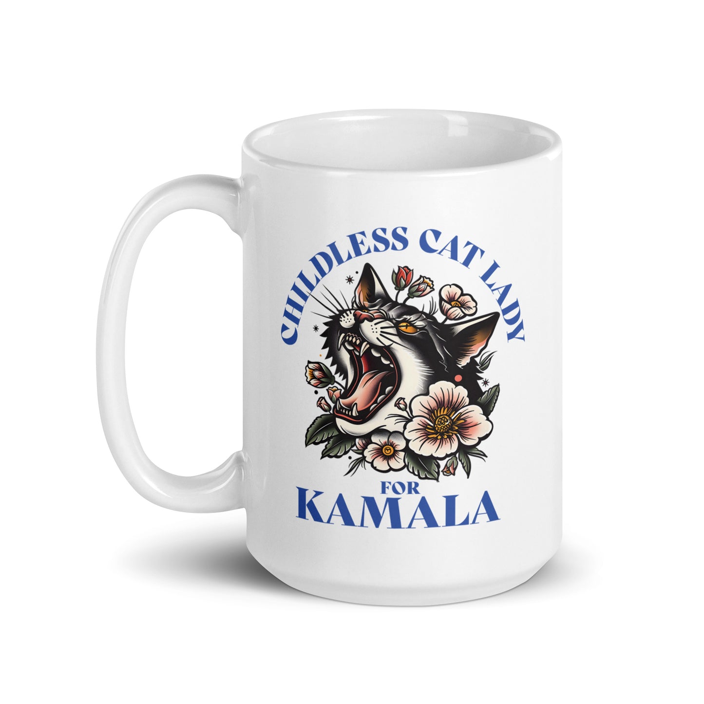 Childless Cat Lady For Kamala White Glossy Mug