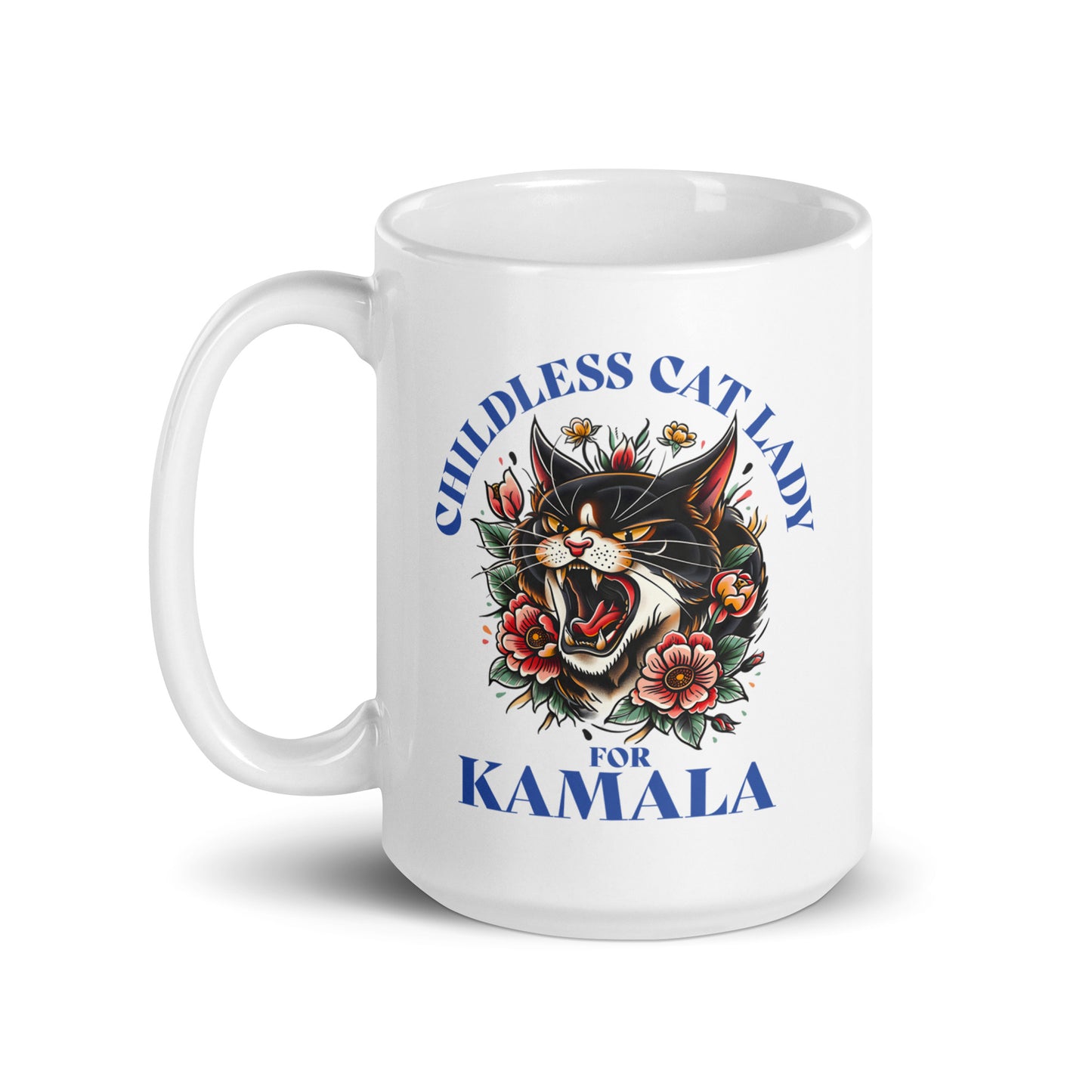 Childless Cat Lady For Kamala White Glossy Mug