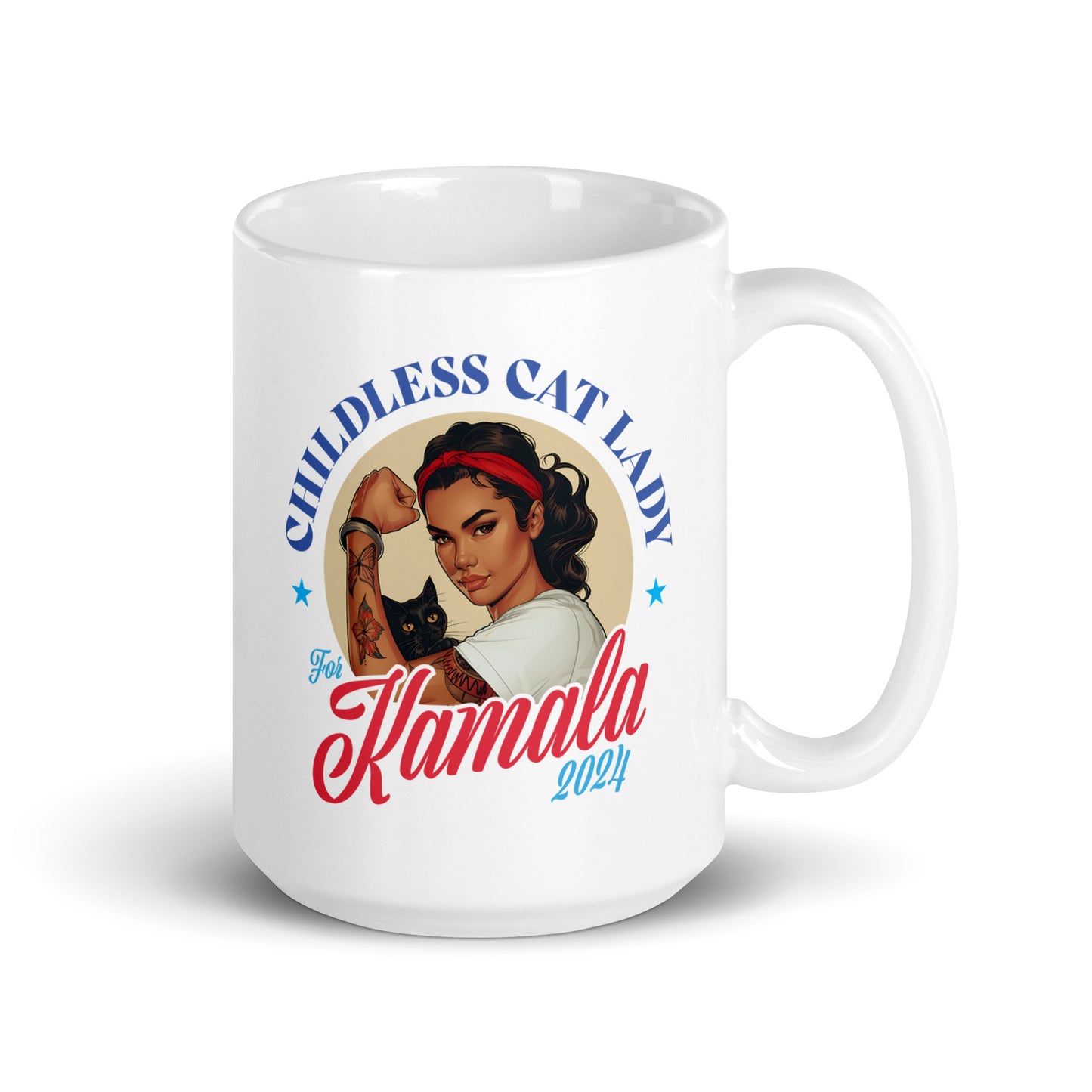 Childless Cat Lady For Kamala White Glossy Mug