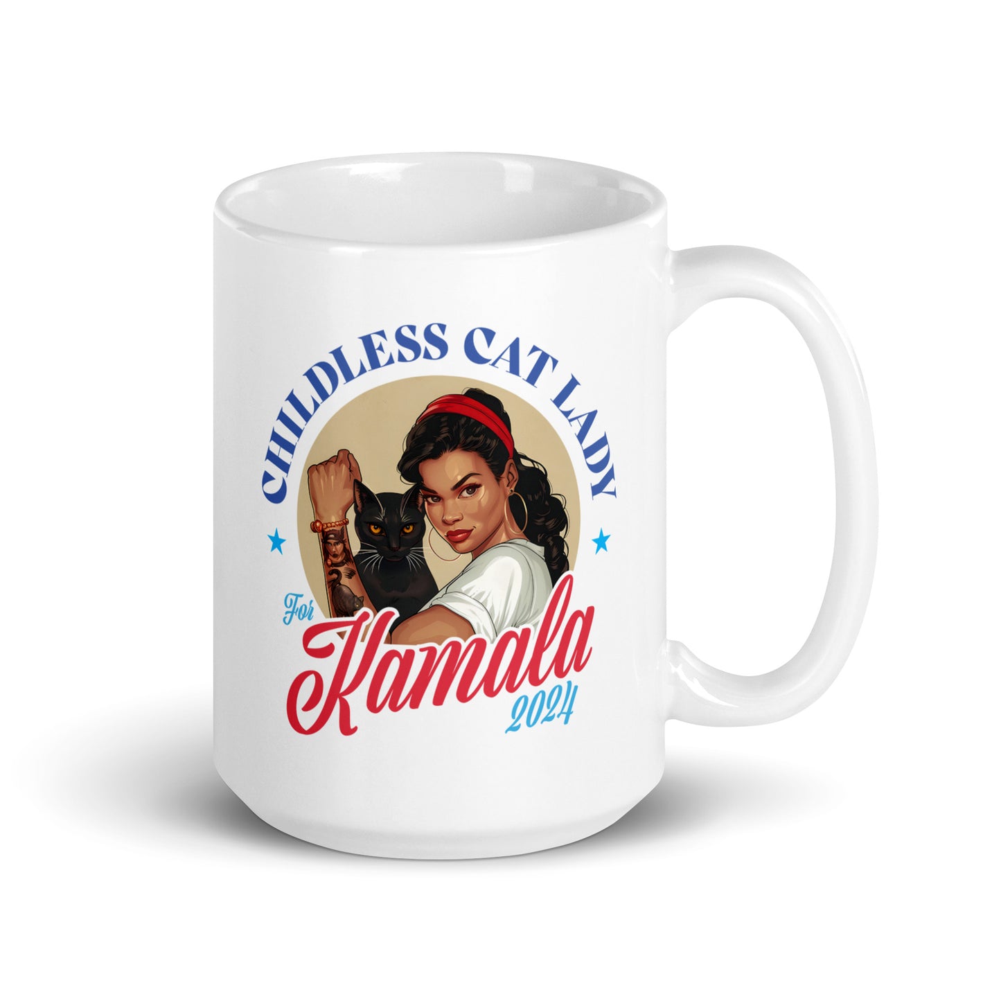 Childless Cat Lady For Kamala White Glossy Mug