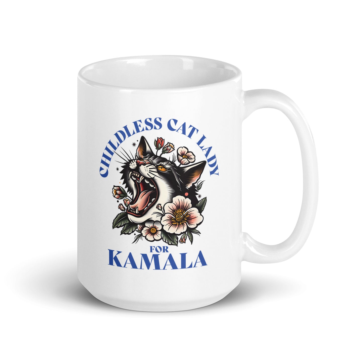 Childless Cat Lady For Kamala White Glossy Mug